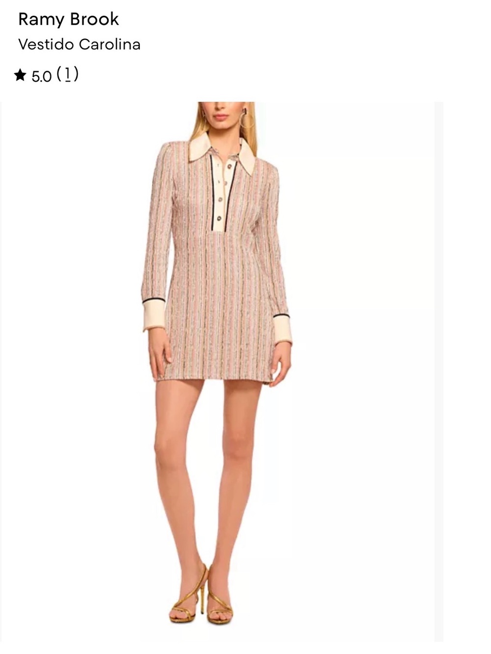 Ramy Brook Pink Tweed Polo Mini Dress with Cream Trim .size S